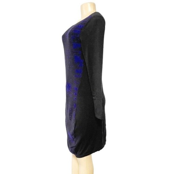Elie Tahari Design by Nation Sweater Dress Chenille Mix Knit Black Blue Combo - Picture 7 of 12